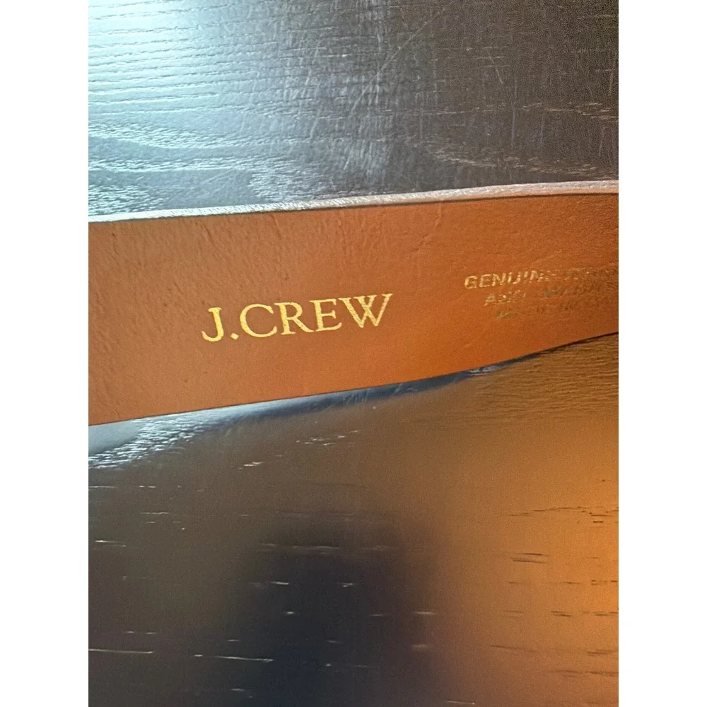 J.Crew Belt Tan Brown Genuine Italian Leather Gold Oval Buckle BW380 Classic XS